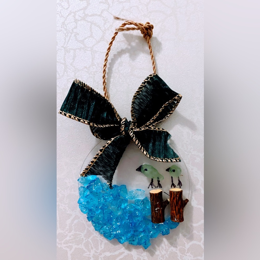 Decorative Hanging Handmade Ornament or car mirror dangle with Birds and Bow